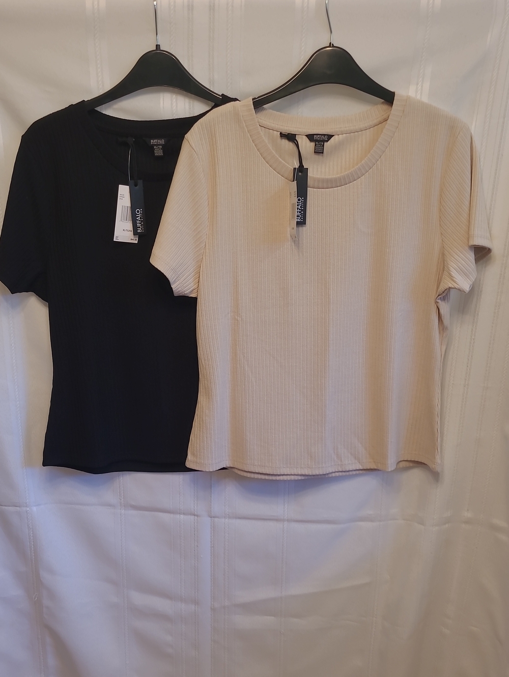 Buffalo David Bitton 2 Ribbed Short Sleeve Tees - Black & Stone - Size XL - NWT